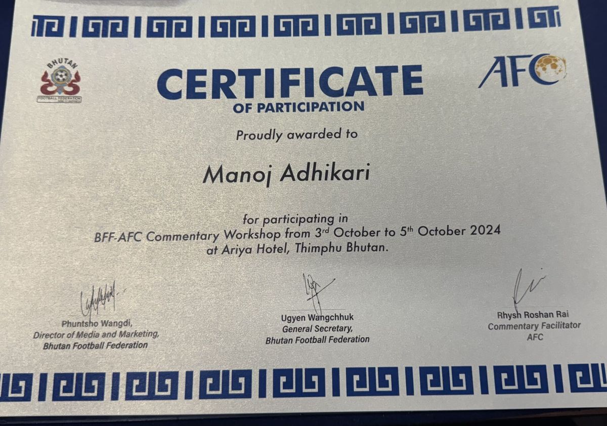 BFF–AFC Commentary Workshop certificate, October 2024